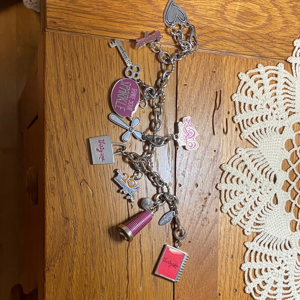 Thirty-One Silver Charm Bracelet with Pink and Red Accents